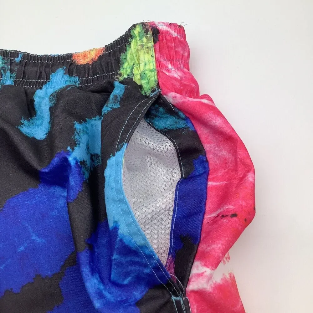 Broken Threads Mens Swim Trunks Black Multi Swirl Size Medium‎ NWT